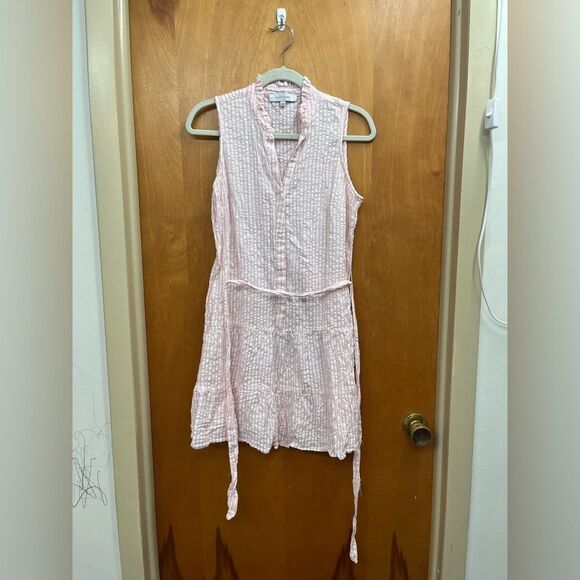 Madison Grey Pink Striped button down tiered mini dress - Picture 1 of 5